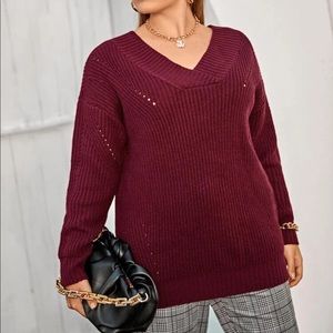 SHEIN Plus Double V-neck Drop Shoulder Sweater